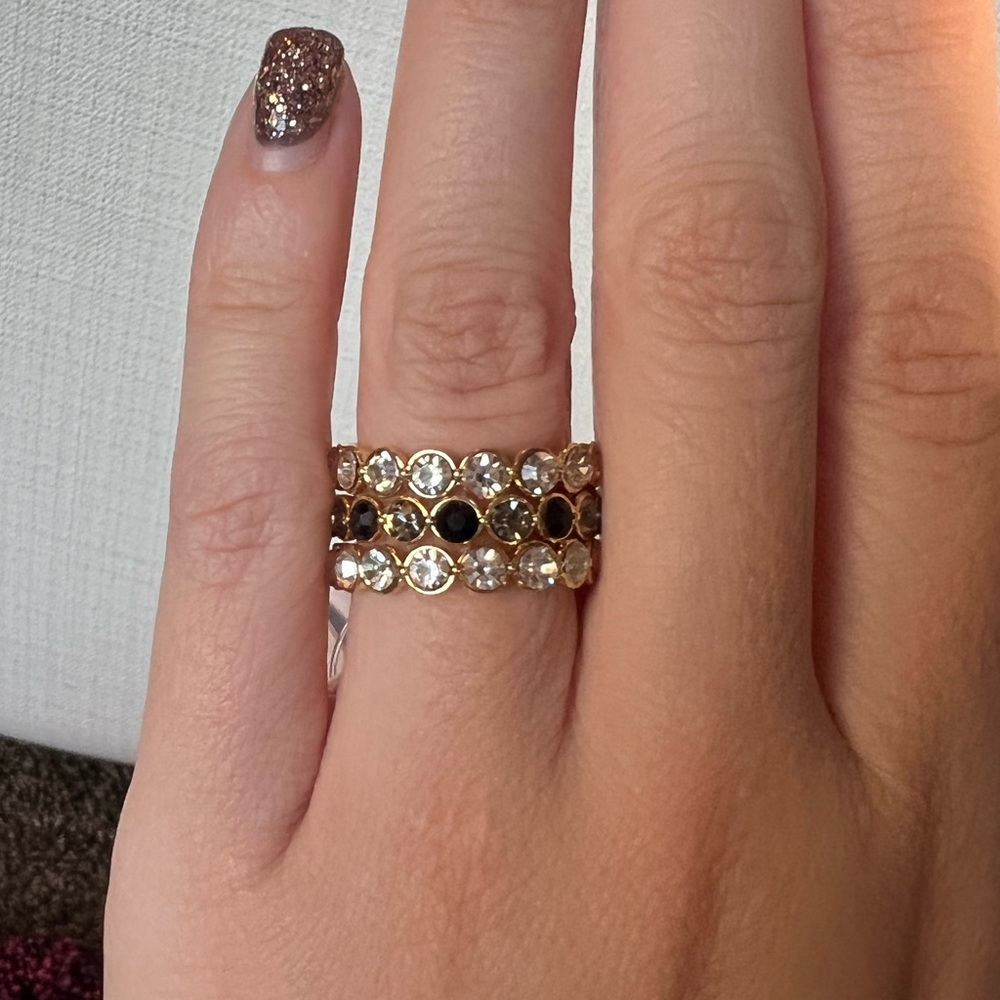 Bauble Bar Alice Rings 2x Diamond, 1 Black +Grey alternating